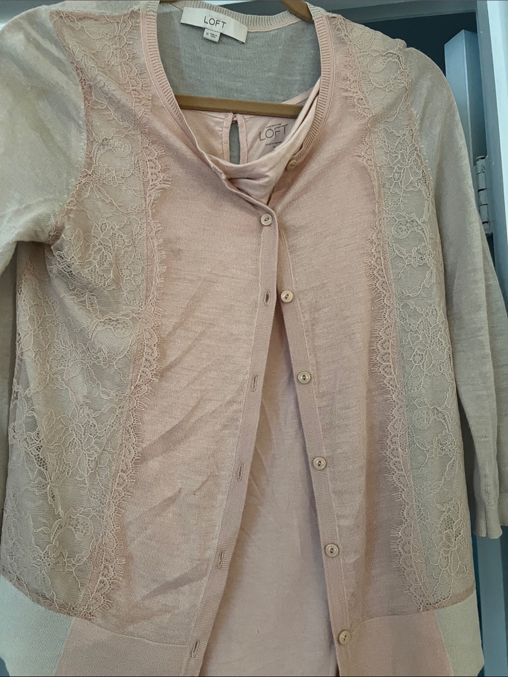 LOFT Blush Pink Lace-Trim Cardigan